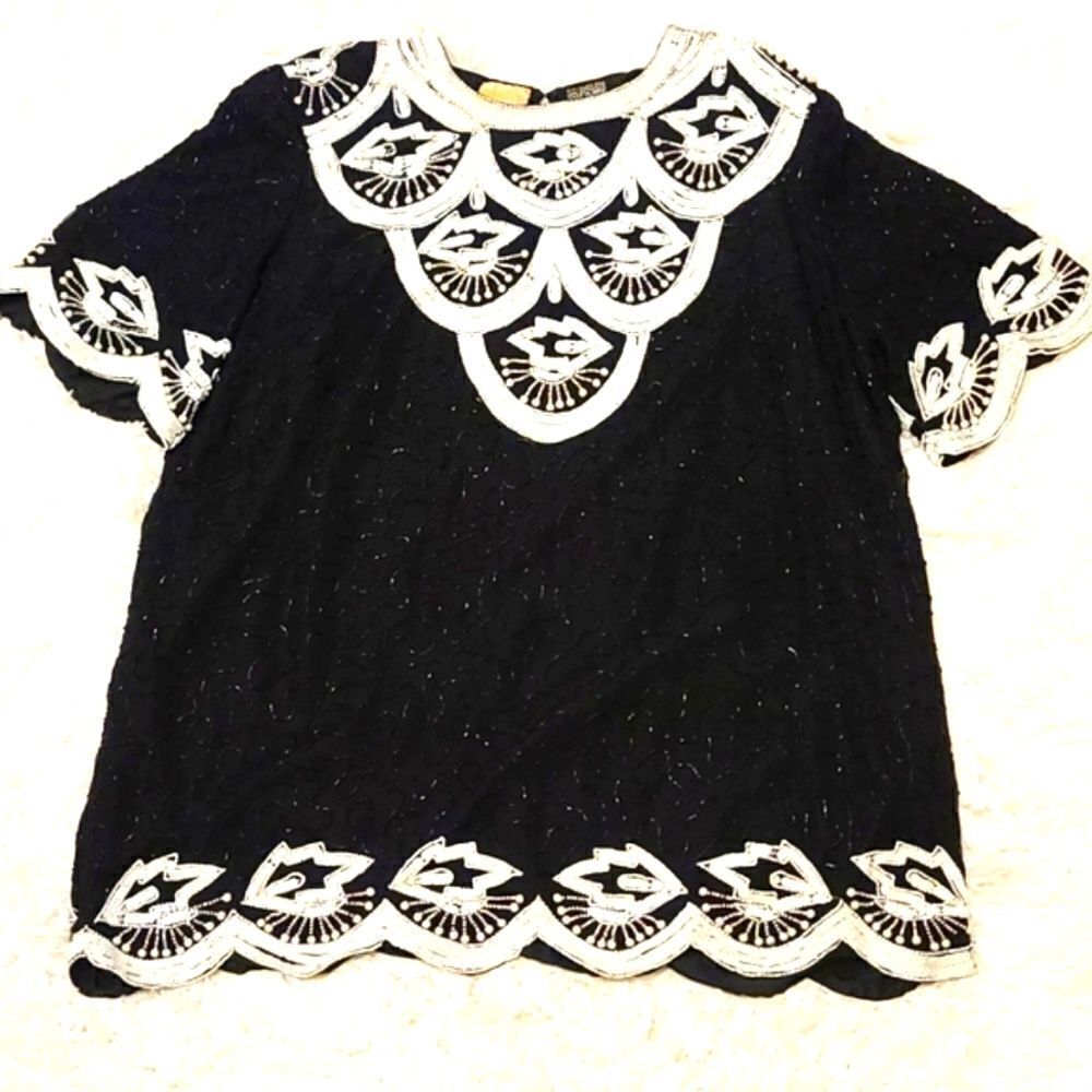 Vintage Roaman's Beaded Silk Top 1X